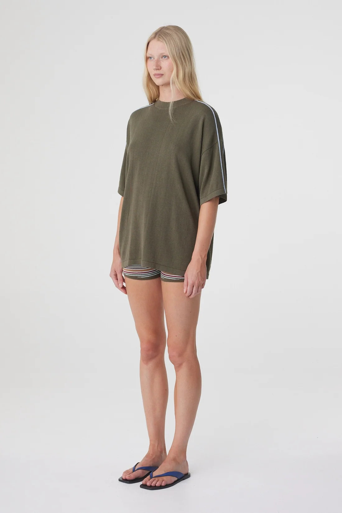 Pippa Oversized Tee - Smokey Olive & Dusk Blue