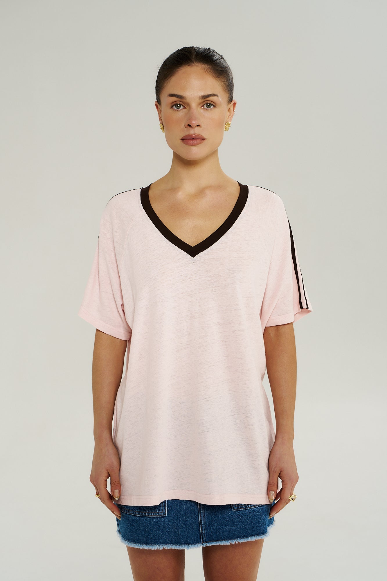 V Neck Mesh Tee - Dusty Rose