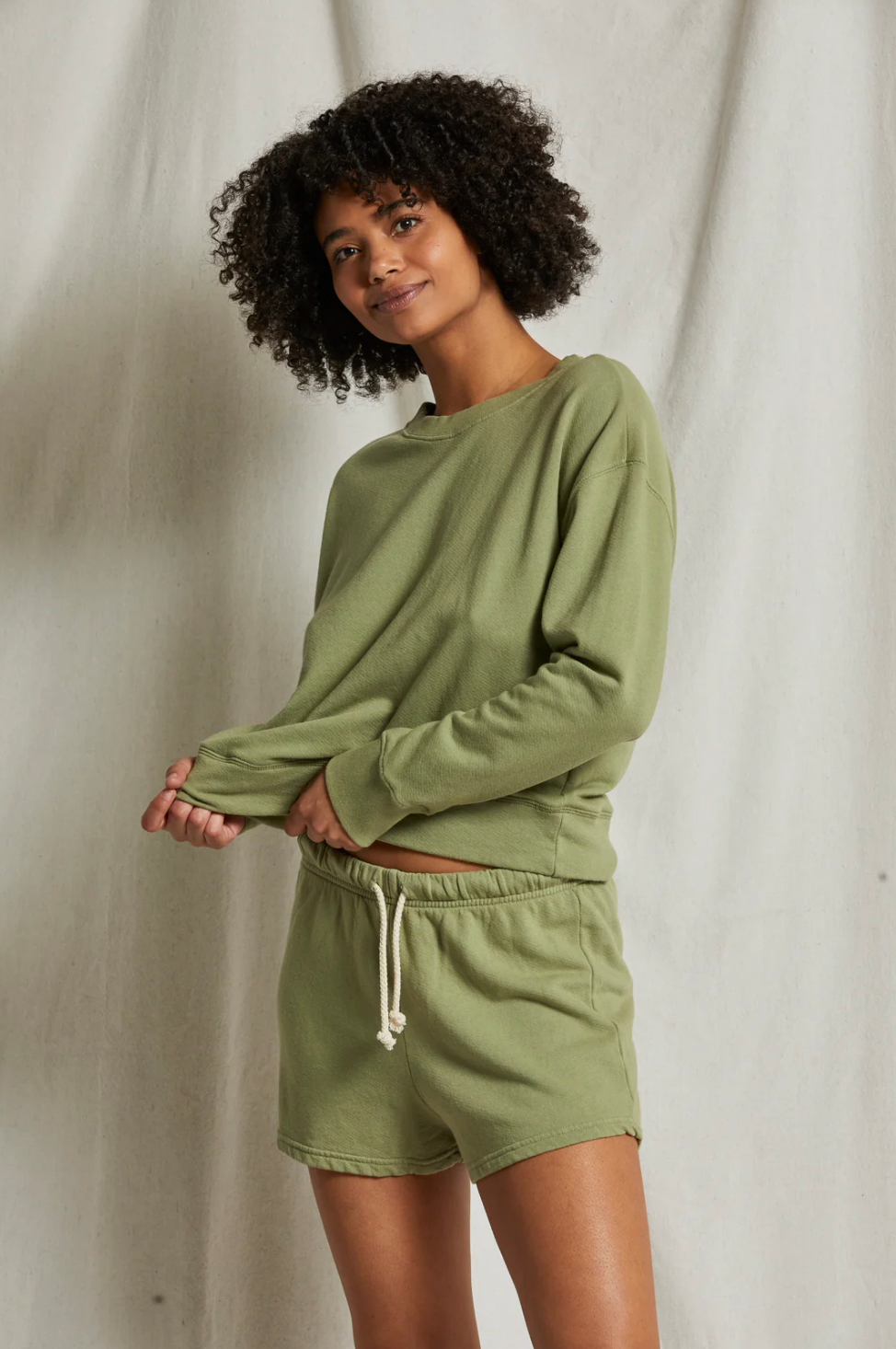 Layla French Terry Sweat Shorts - Oil Green