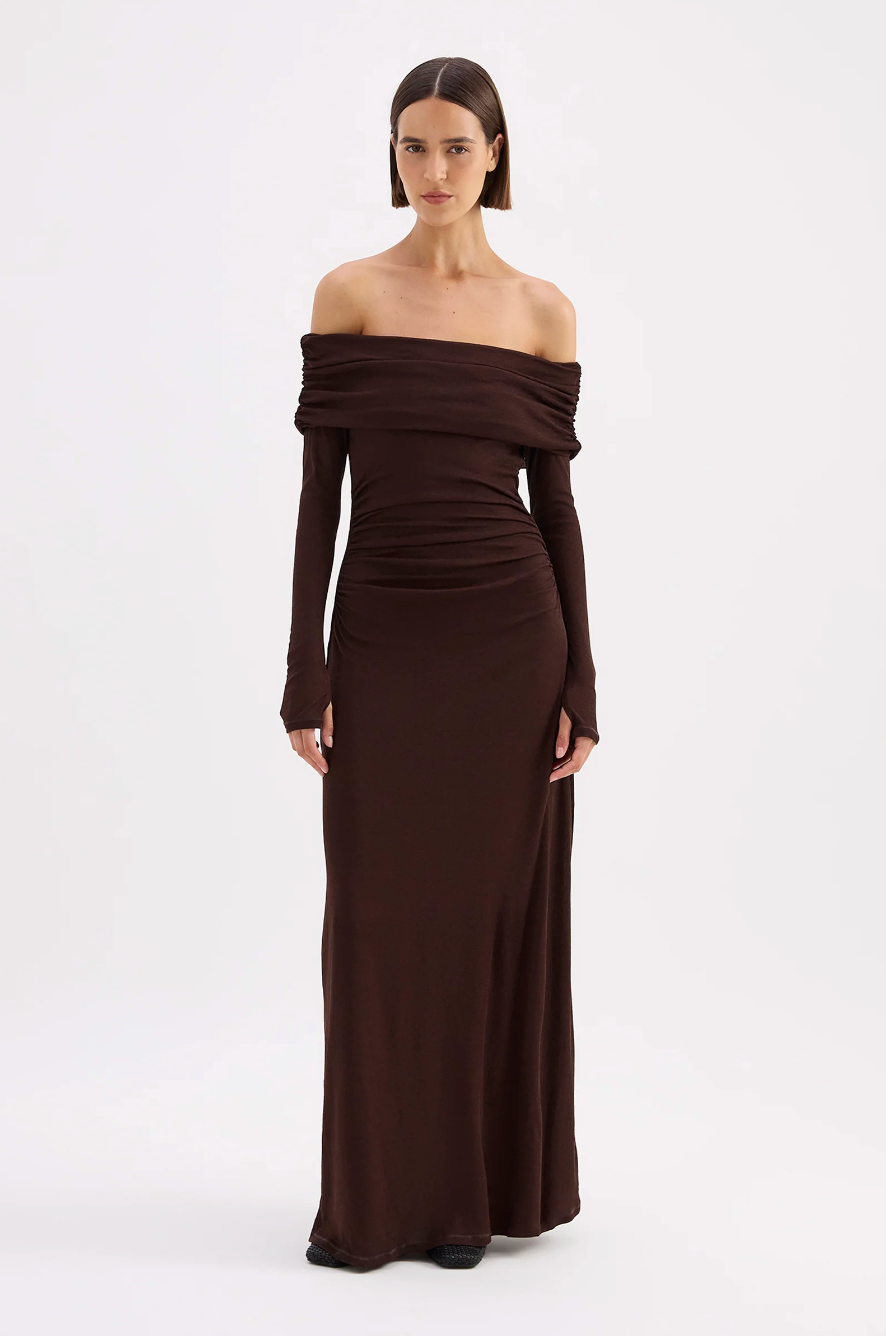 Rue Mesh LS Dress - Raisin