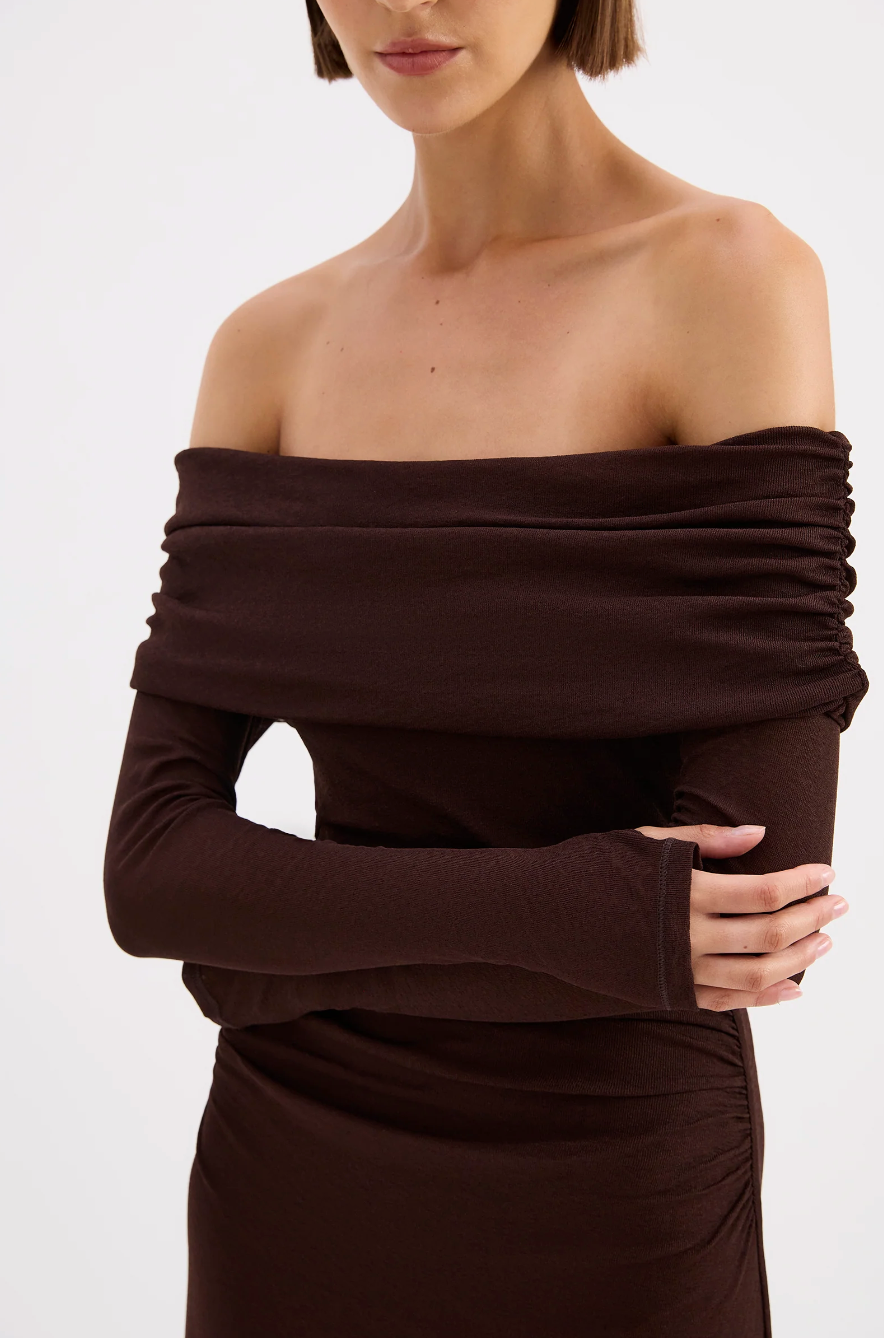 Rue Mesh LS Dress - Raisin