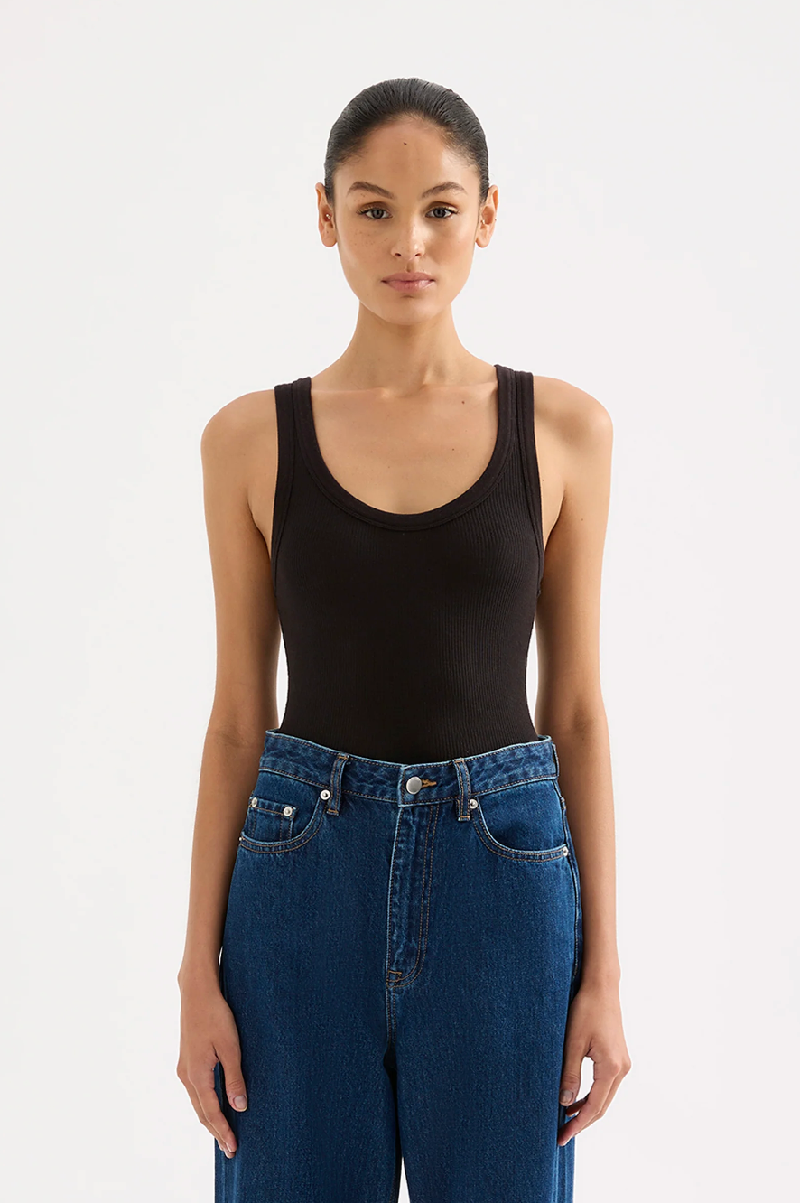 Organic Rib Singlet - Black