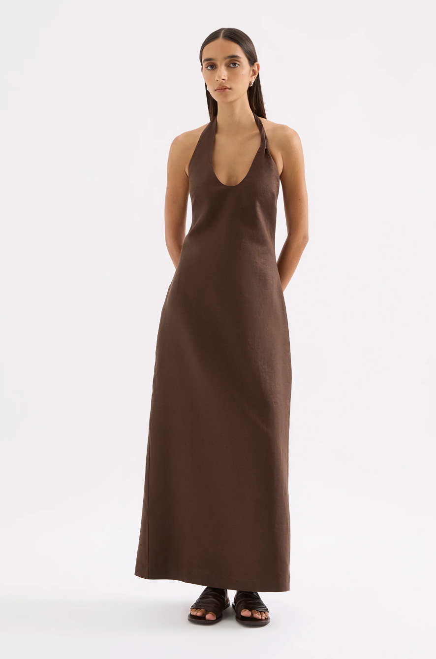 Zayda Linen Dress - Chocolate