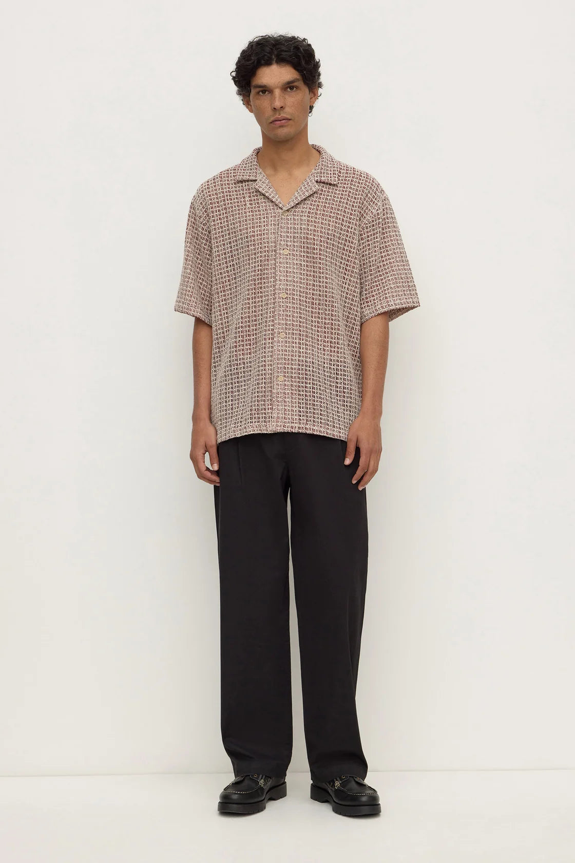 Watson Short Sleeve Shirt - Cream & Burgundy