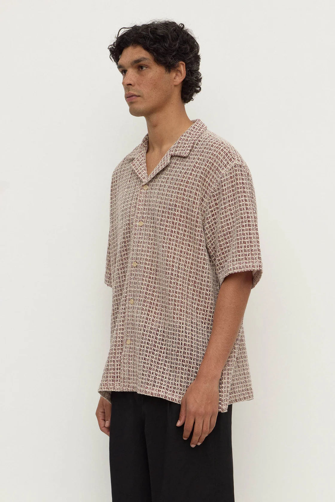 Watson Short Sleeve Shirt - Cream & Burgundy