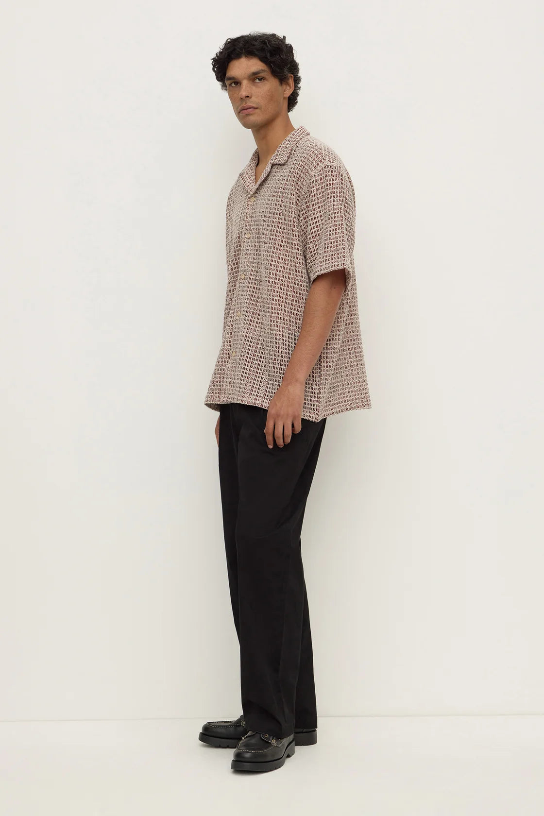 Watson Short Sleeve Shirt - Cream & Burgundy