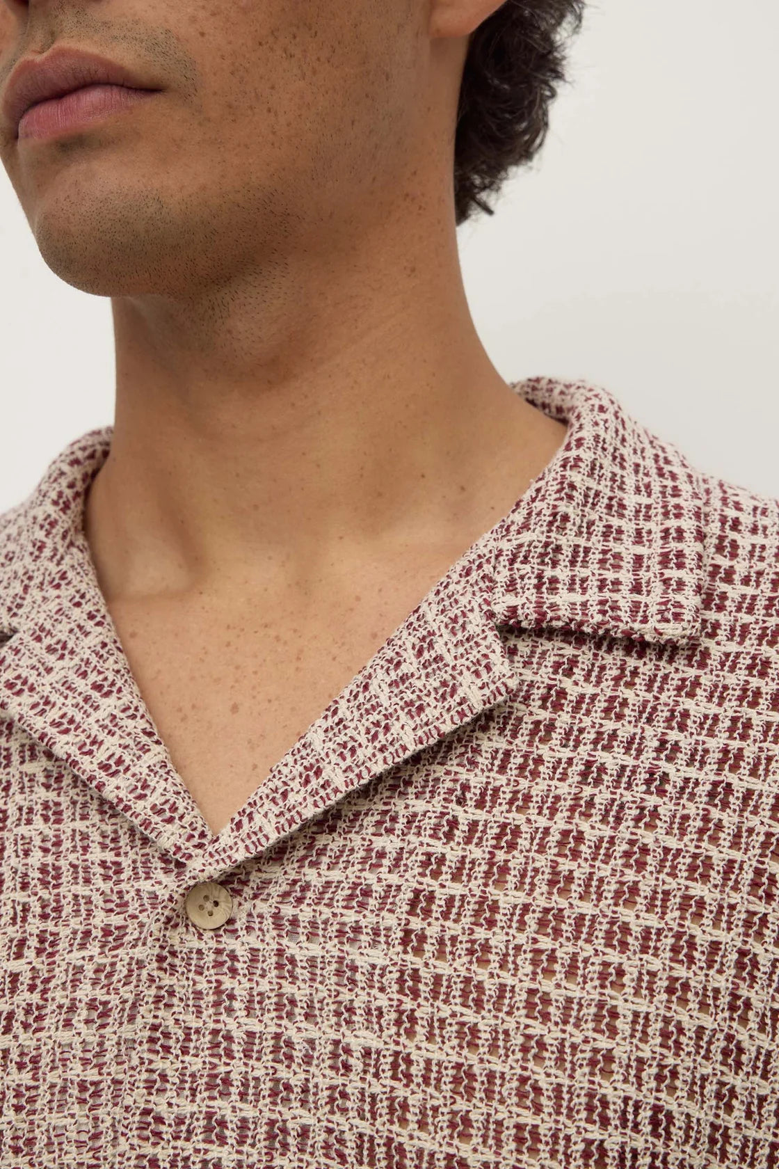 Watson Short Sleeve Shirt - Cream & Burgundy