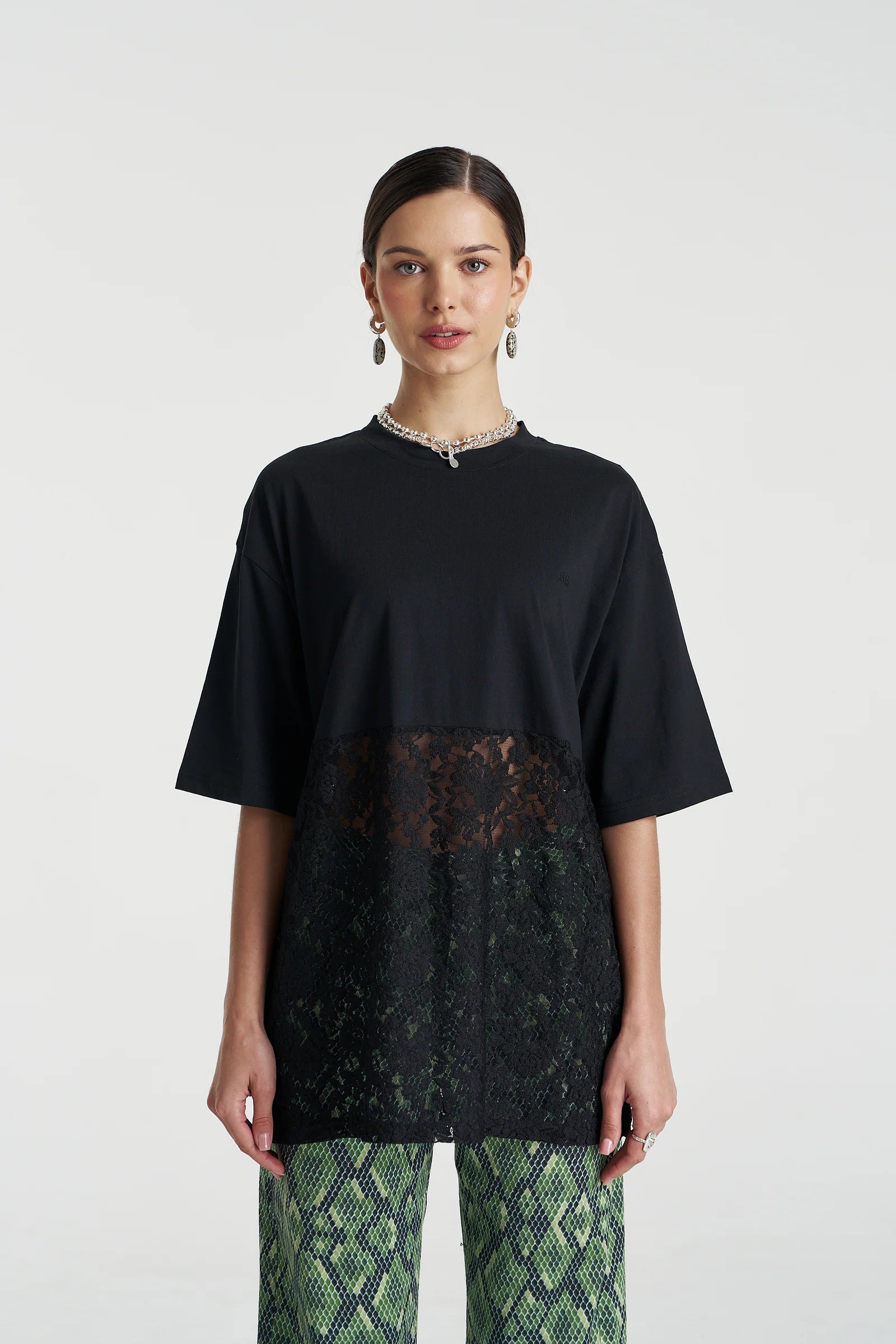 Lace Panel Tee - Black