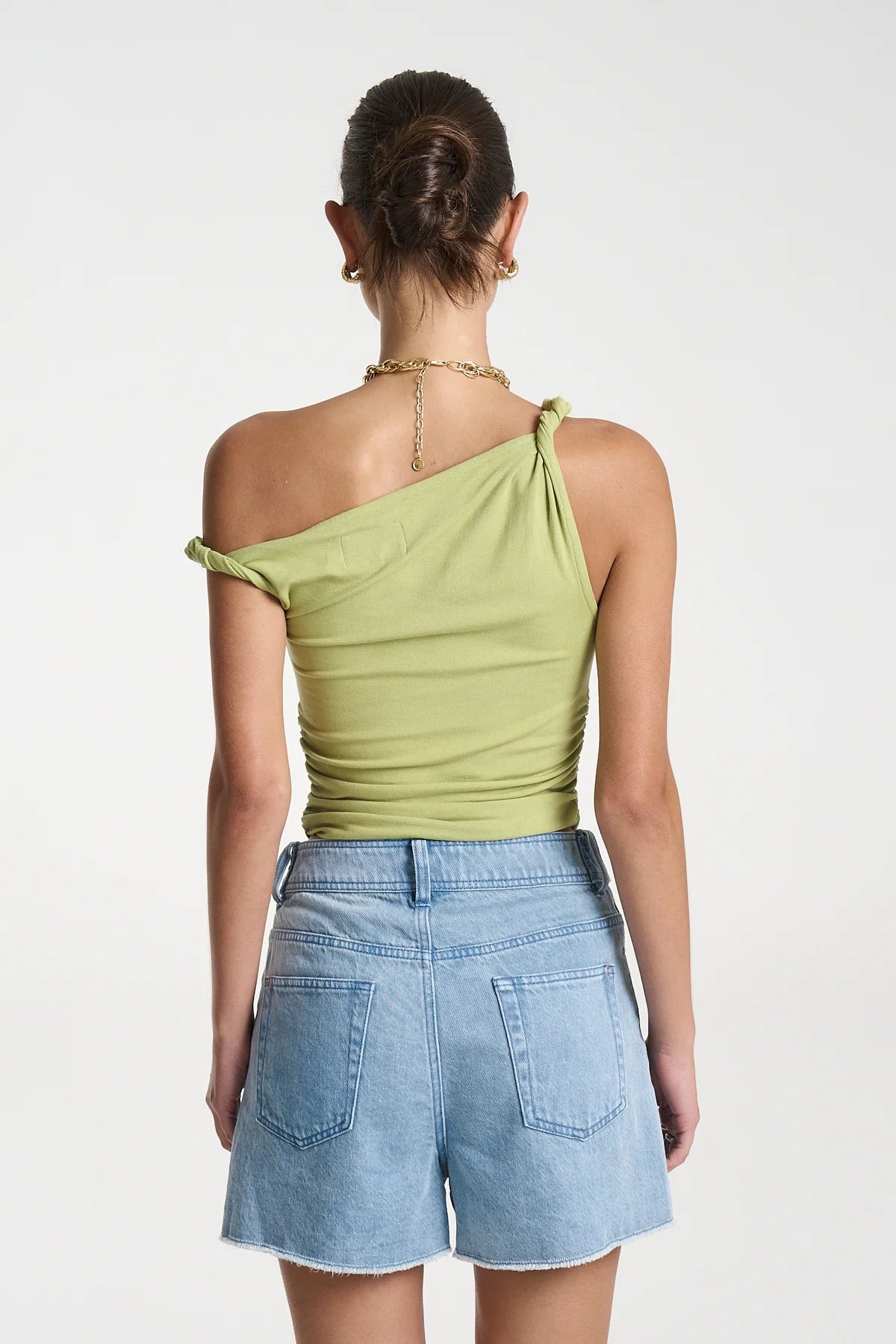 Twist Off Shoulder Top - Apple Green