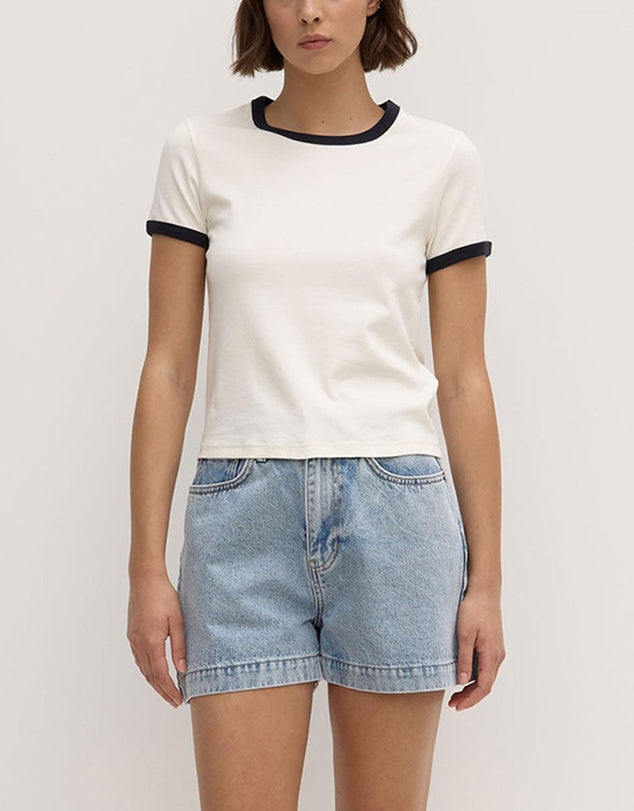 Elise Ringer Short Sleeve Tee - Cream / True Navy