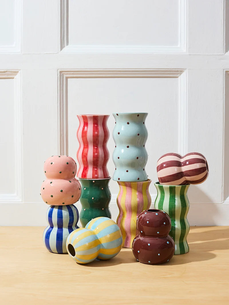 Palma Vase - Blue Brown Dotty