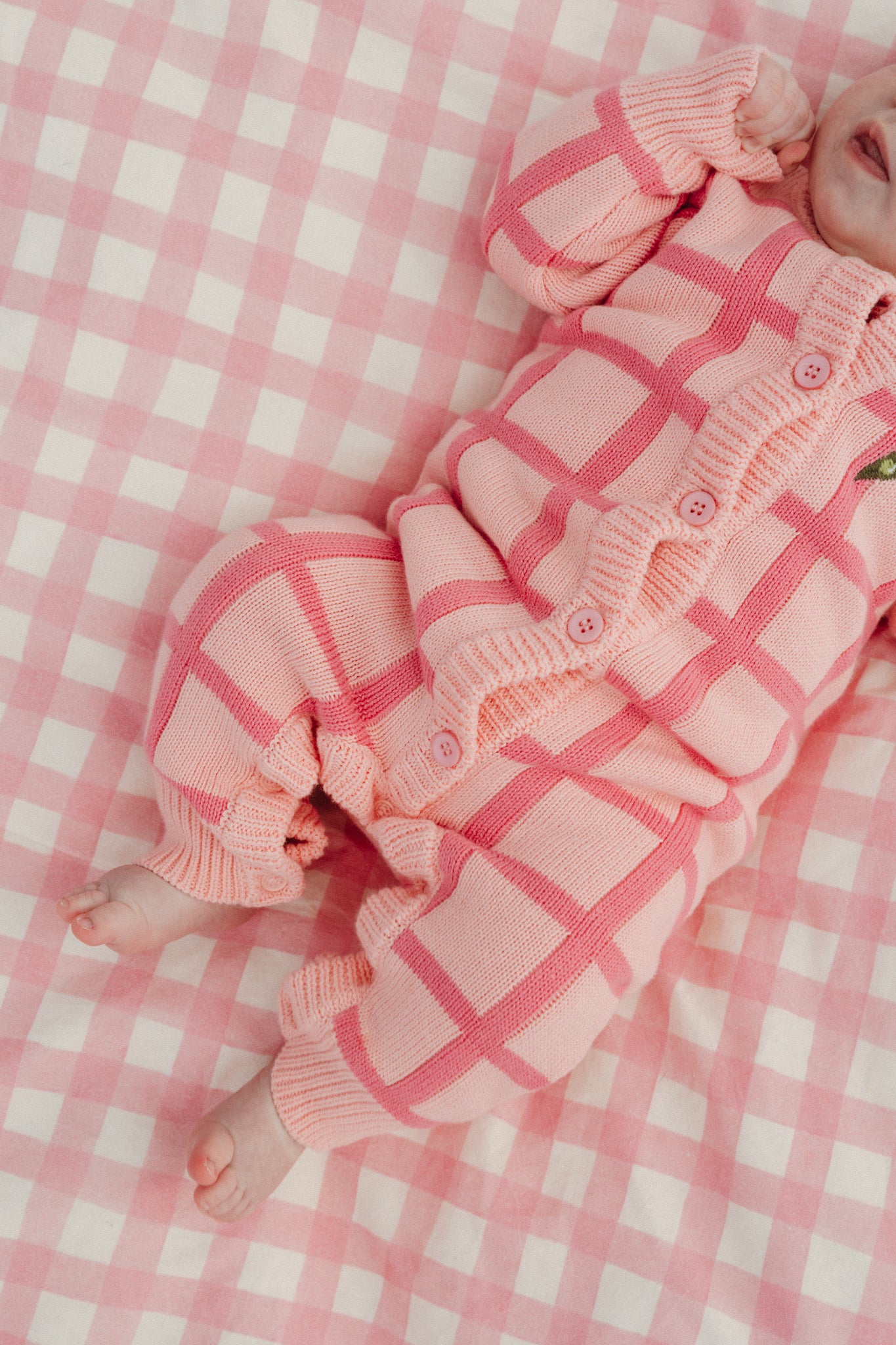 Check Knit Romper - Peony