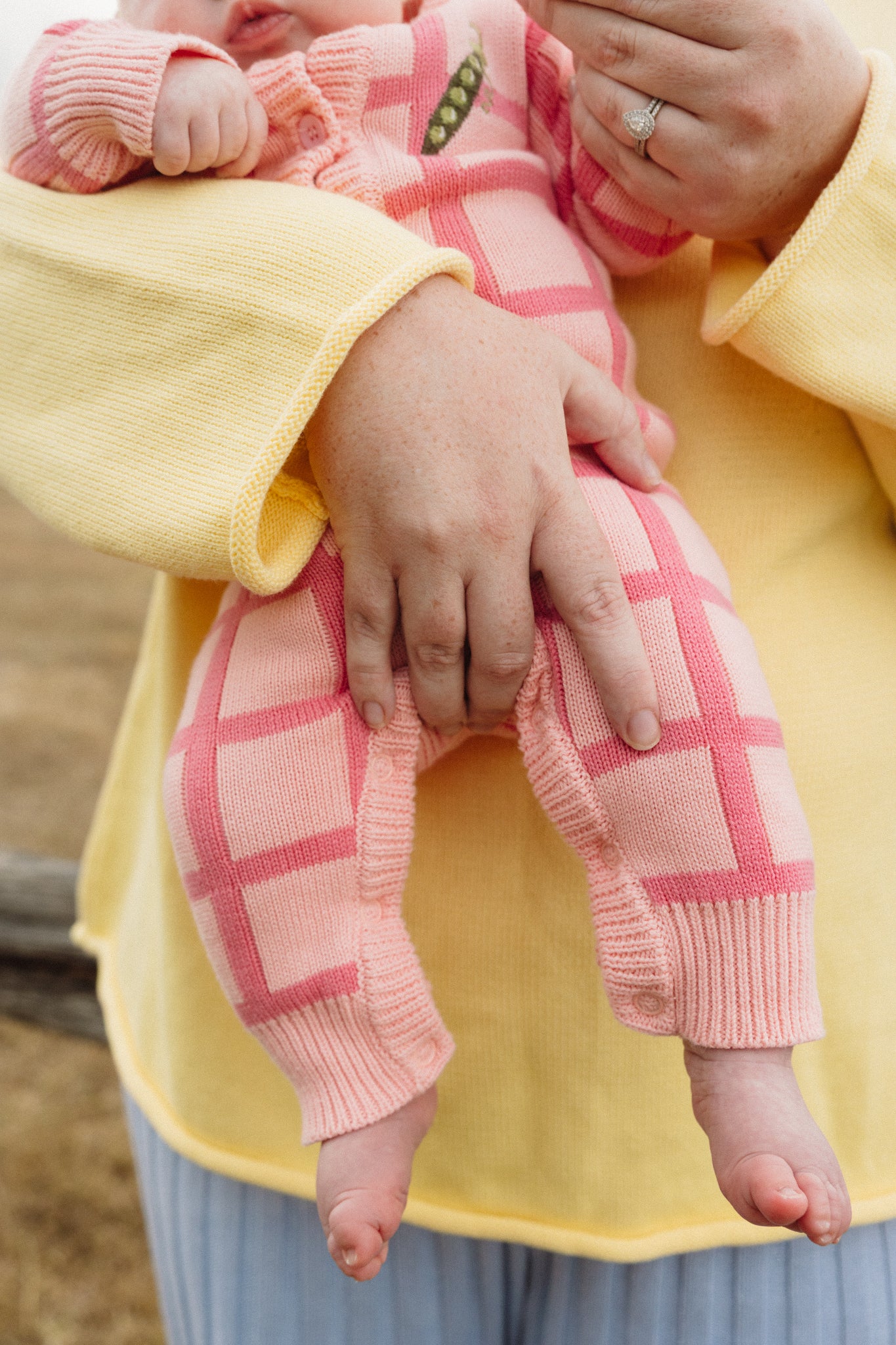 Check Knit Romper - Peony