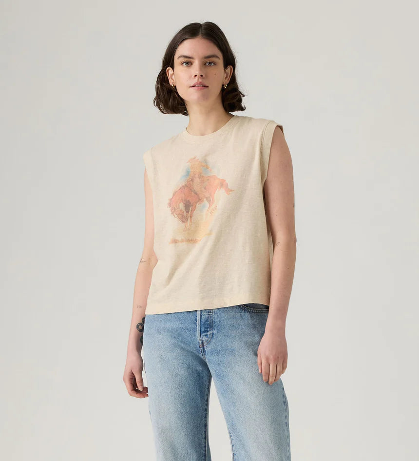 Women's Graphic Boxy Tee - Faded Cowboy Oatmeal