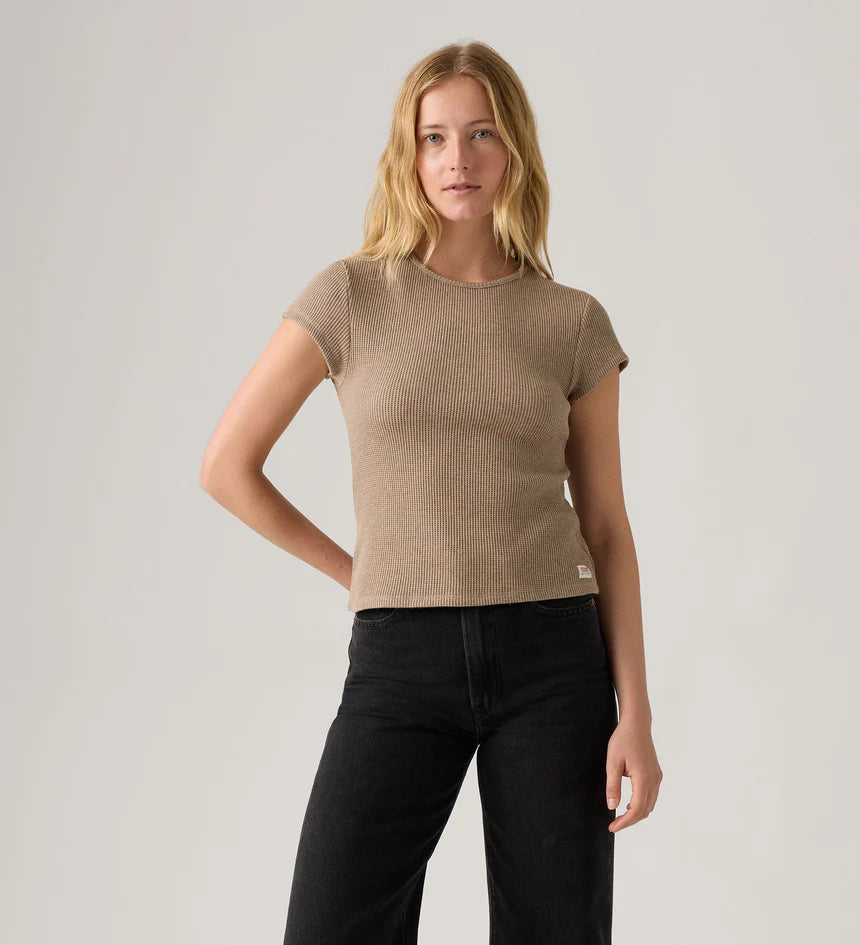Dry Goods Waffle Cap-Sleeve Tee - Taupe