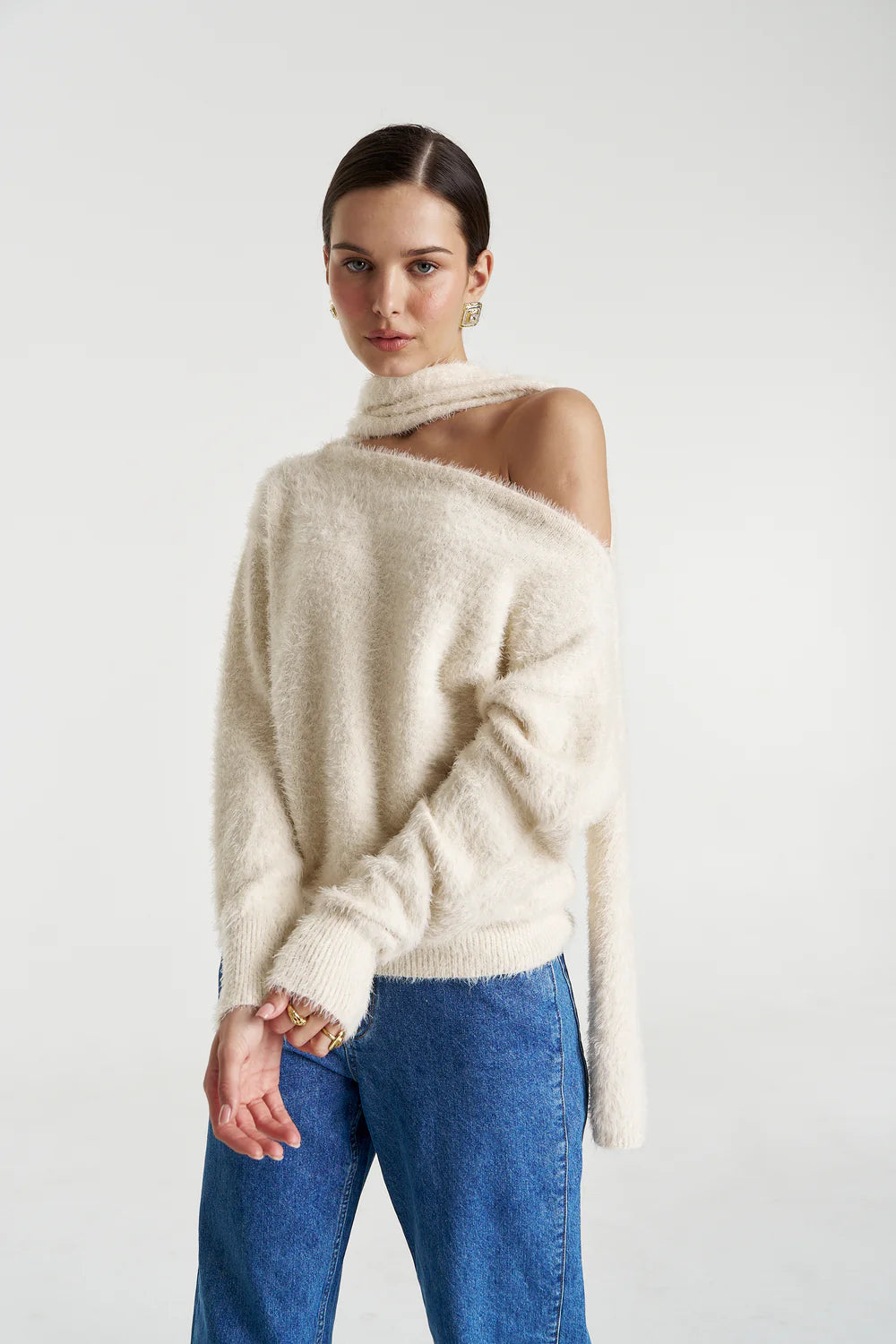 Fluffy Knit Scarf - Lily White