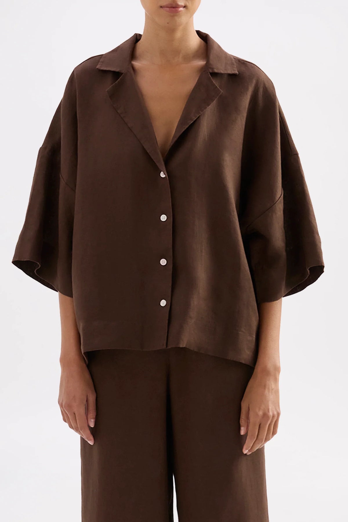 Lounge Linen Shirt - Chocolate