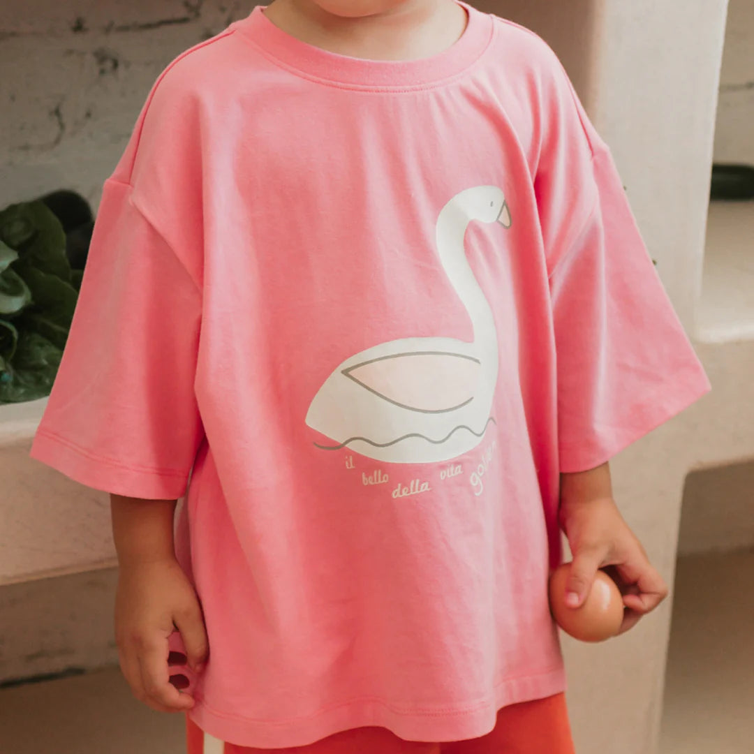 Swan Mid Sleeve T-Shirt - Meringue Pink