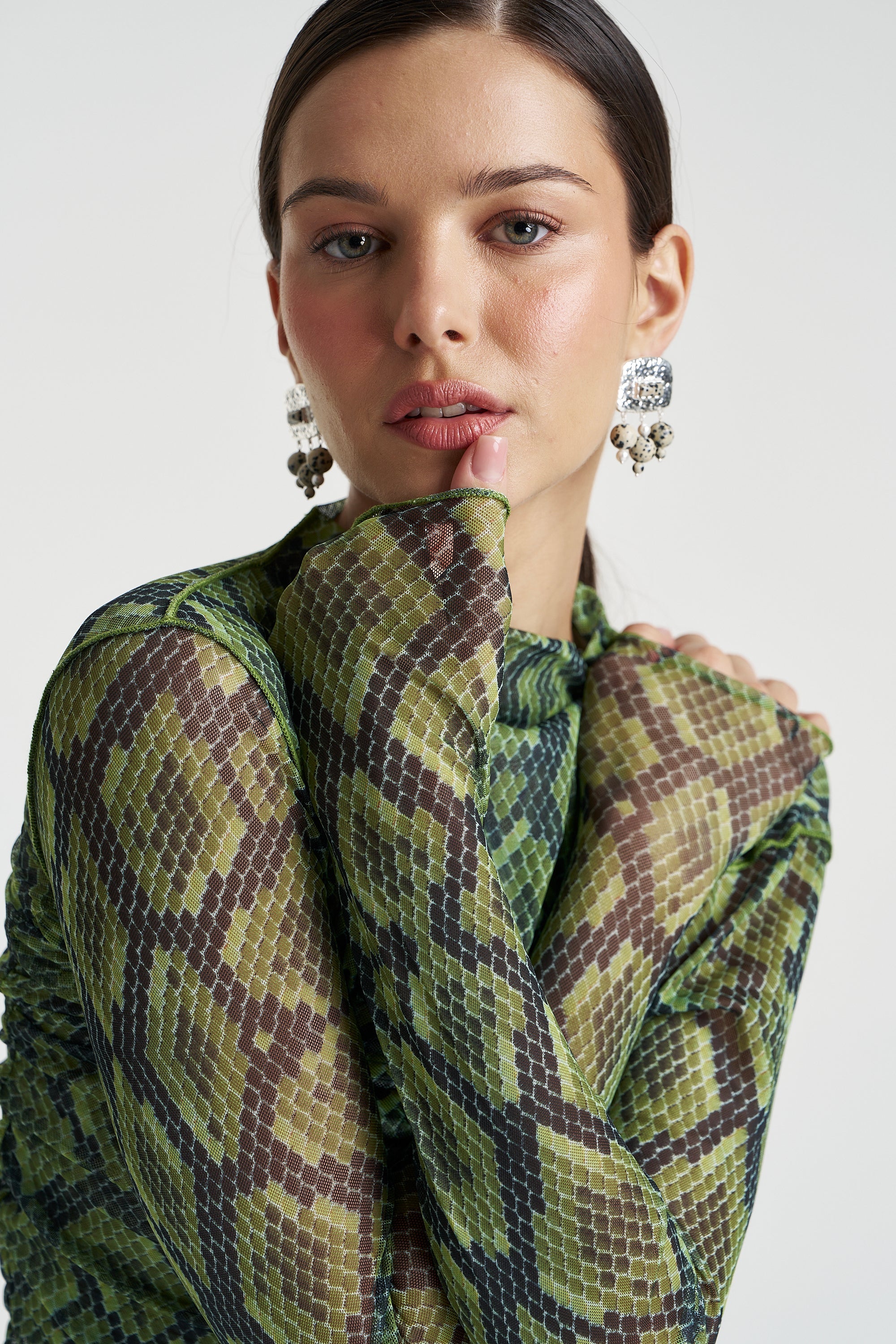 Mesh LS Rouched Skivvy - Viper