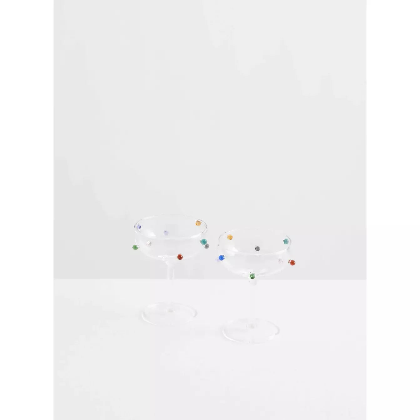 2 Champagne Coupes - Clear & Multi