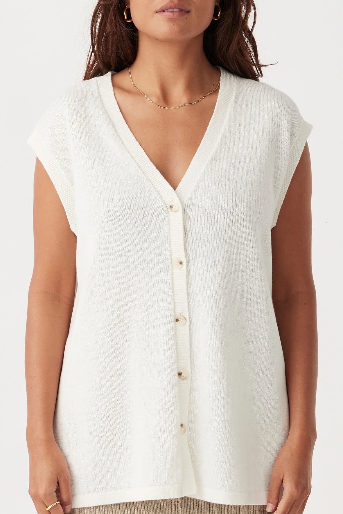 Ada Organic Cotton Linen Vest - Cream