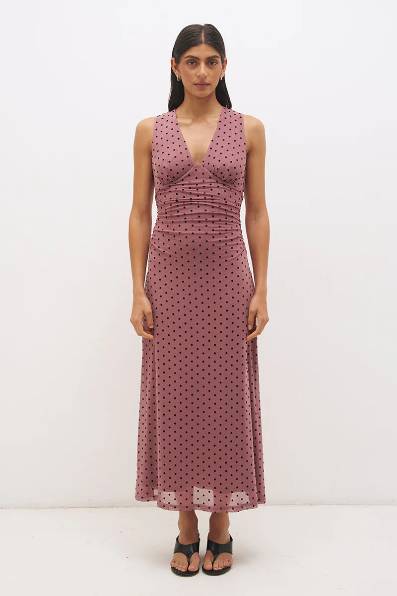 Sonata Spot Dress - Rosewood & Black