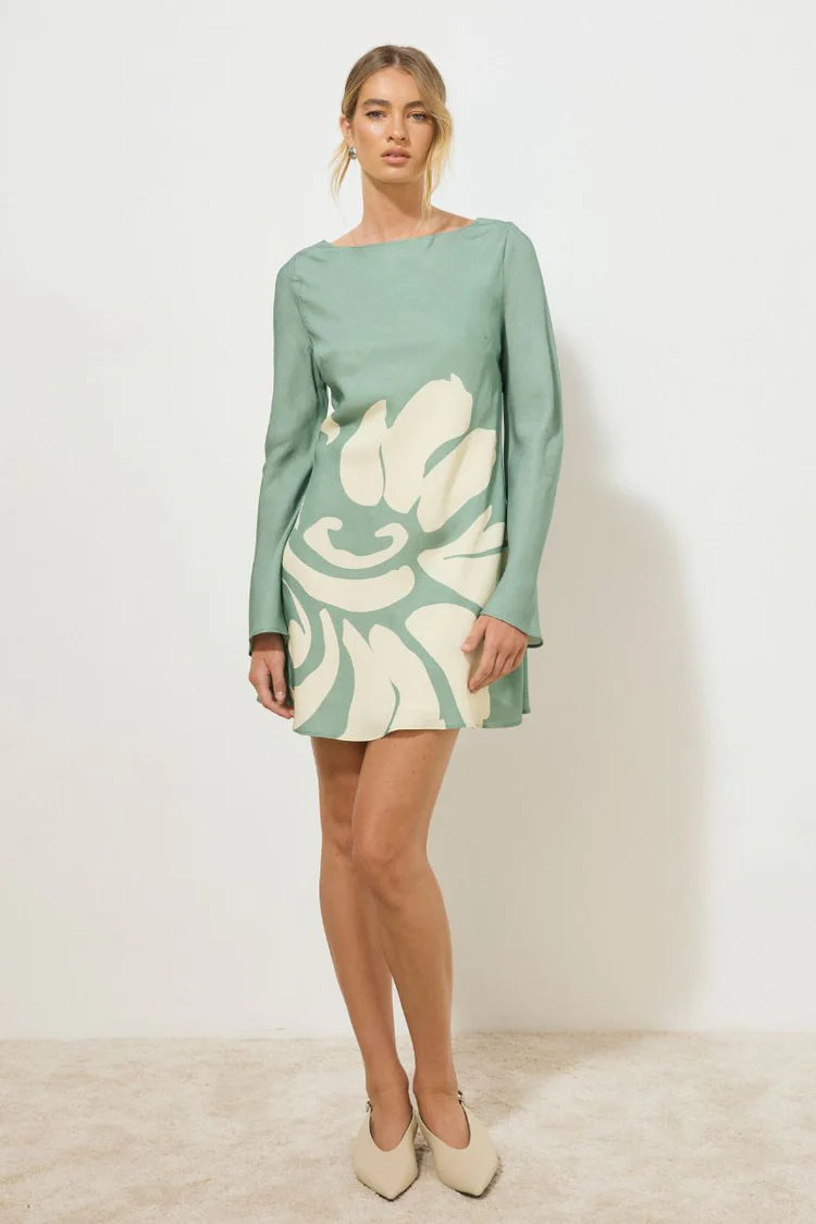 Vestige Sleeved Mini Dress - Jade Floral