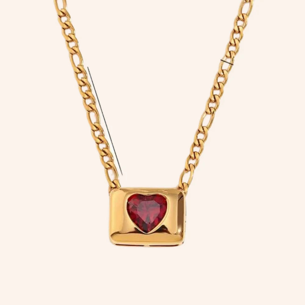 Love Lock Pendant Necklace in 18k Gold Plated + Ruby