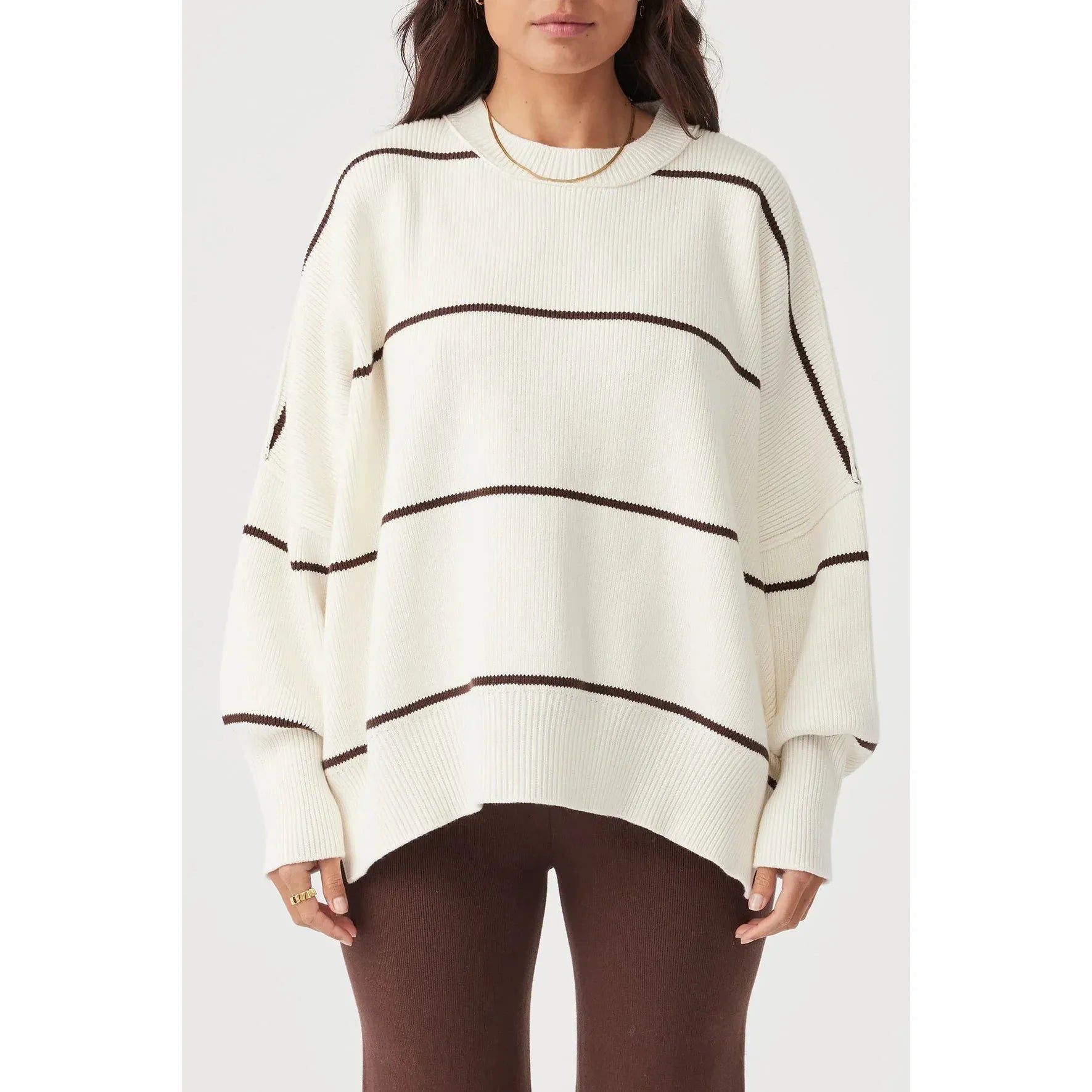 Arcaa Harper Stripe Organic Knit Sweater - Cream & Chocolate