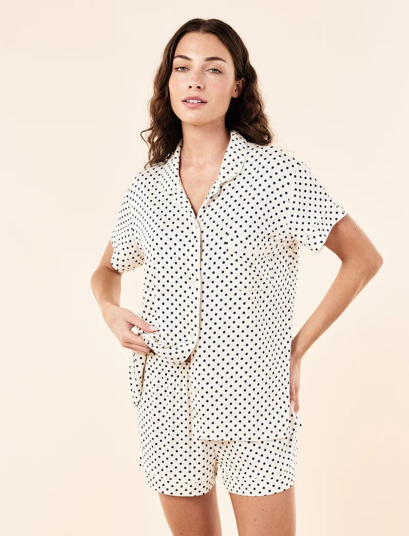 Kate Modal Soft Boxer PJ - Cream Deep Navy Mini Spot