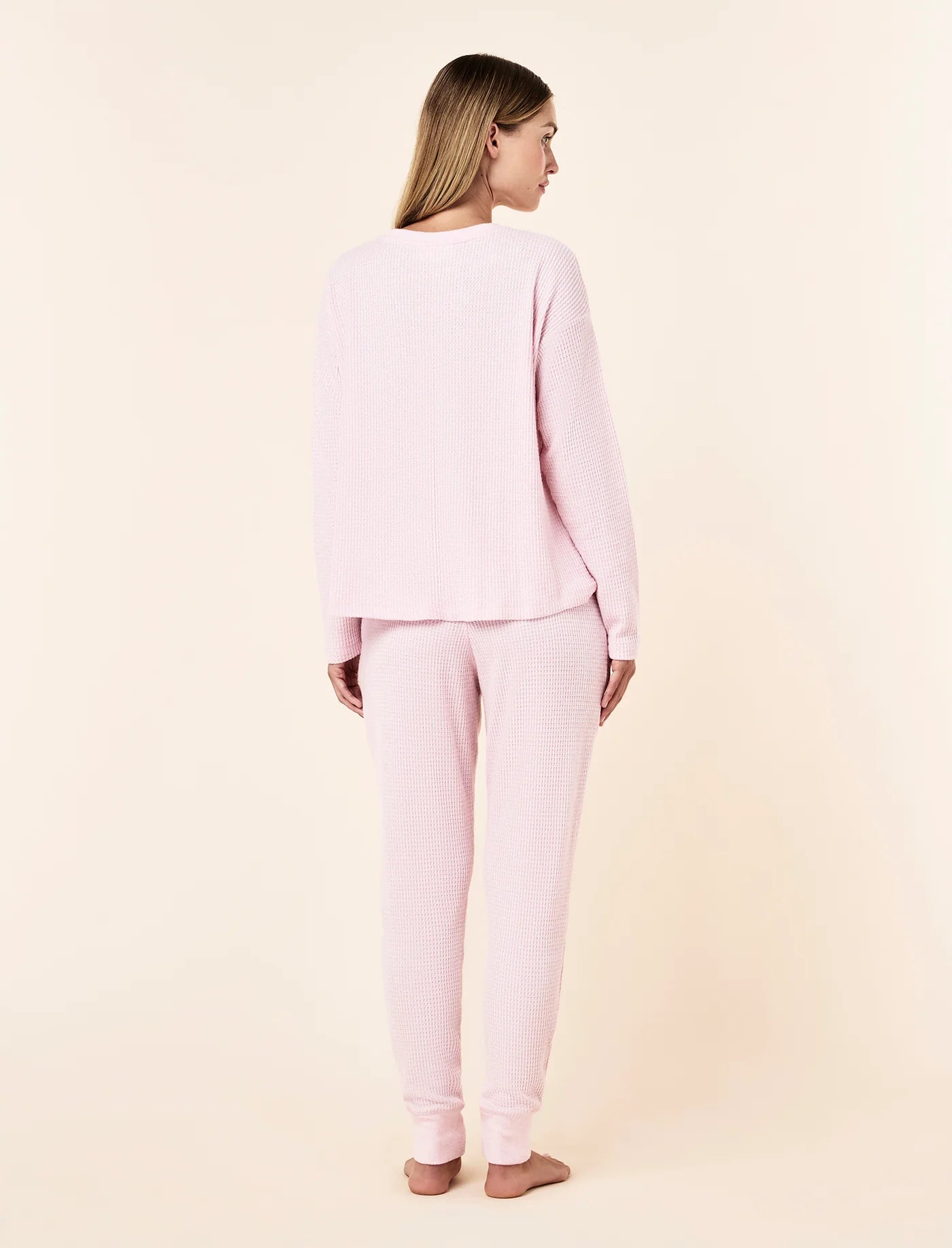Super Soft Waffle V-Neck Long Sleeve Top & Jogger Set - Parfait Pink