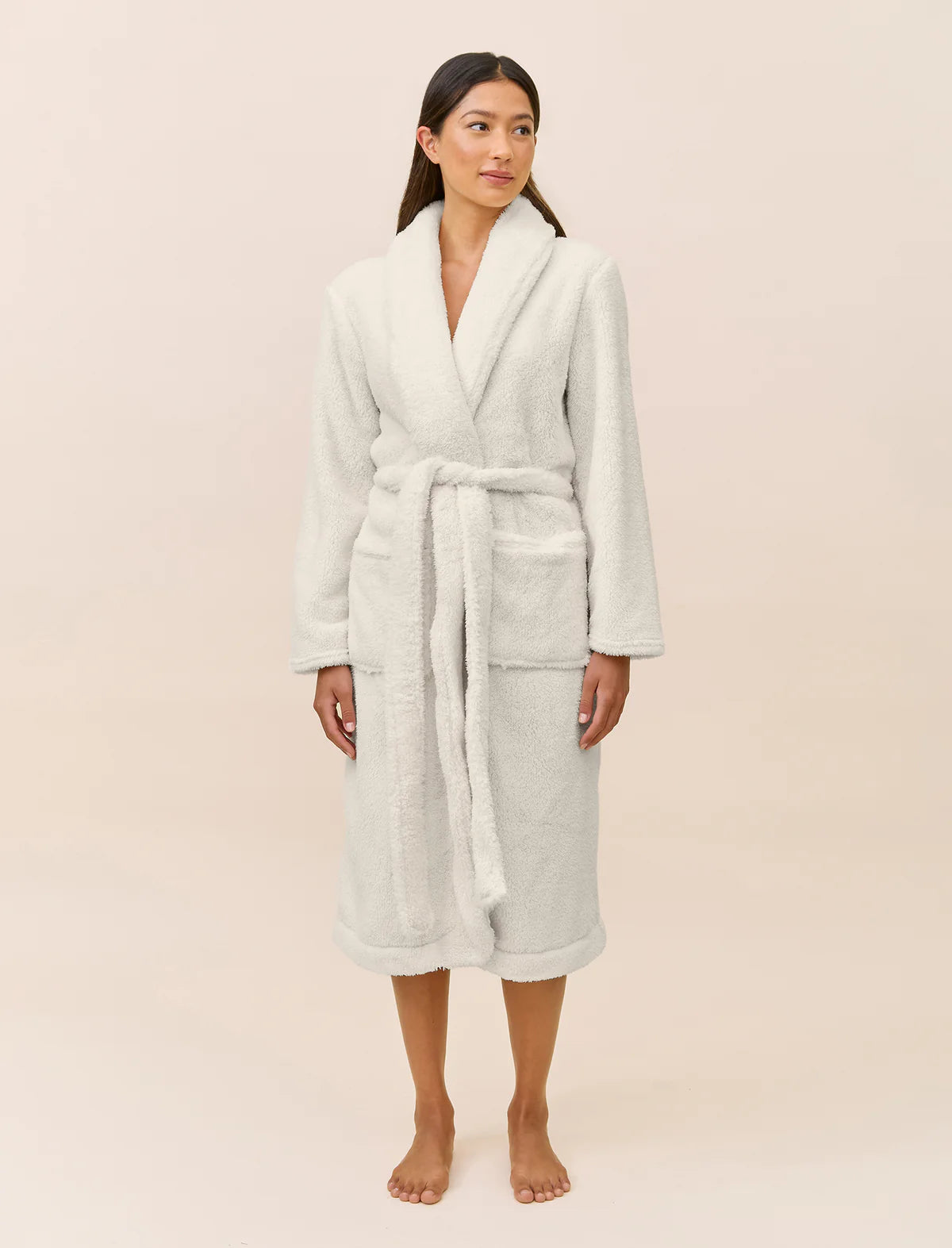 Cosy Plush Mid-Length Robe - Sea Salt