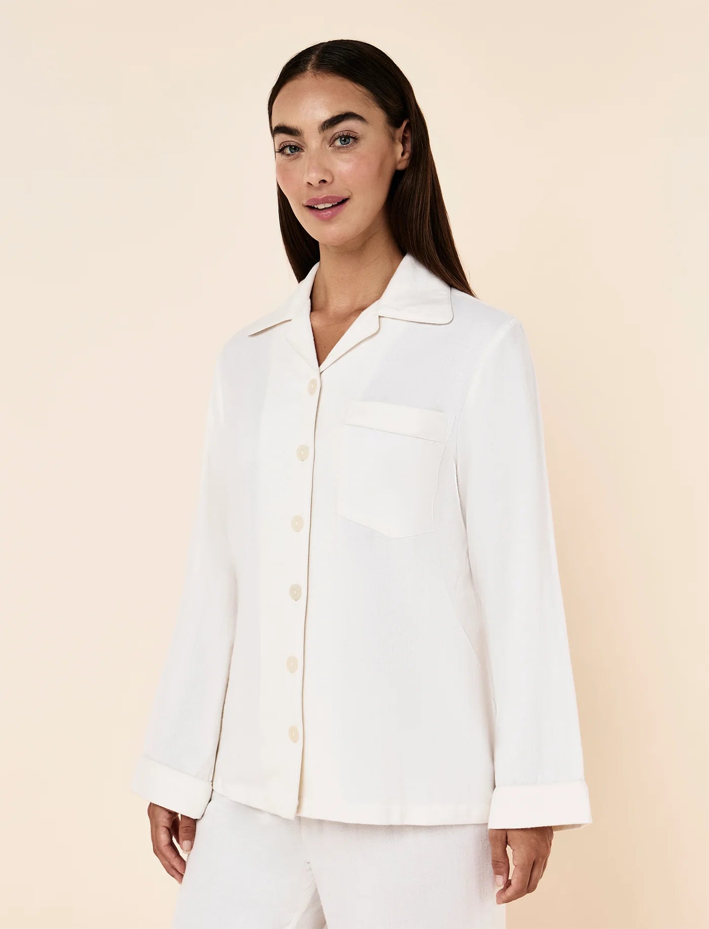 Super Soft Brushed Herringbone PJ Set - Ecru