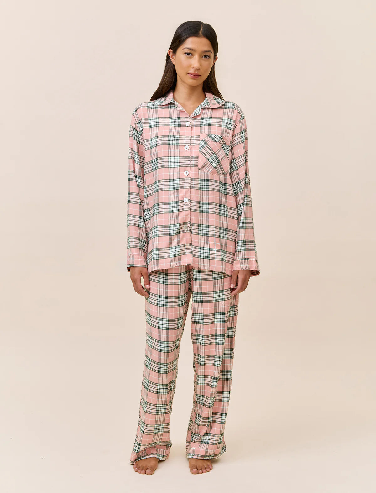 Comfy Plaid Full Length PJ Set - Strawberry