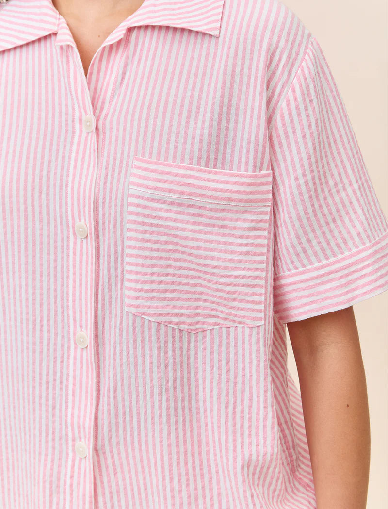 Sabine Seersucker Stripe Boxer PJ Set & Bow Scrunchie