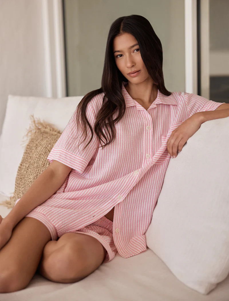 Sabine Seersucker Stripe Boxer PJ Set & Bow Scrunchie