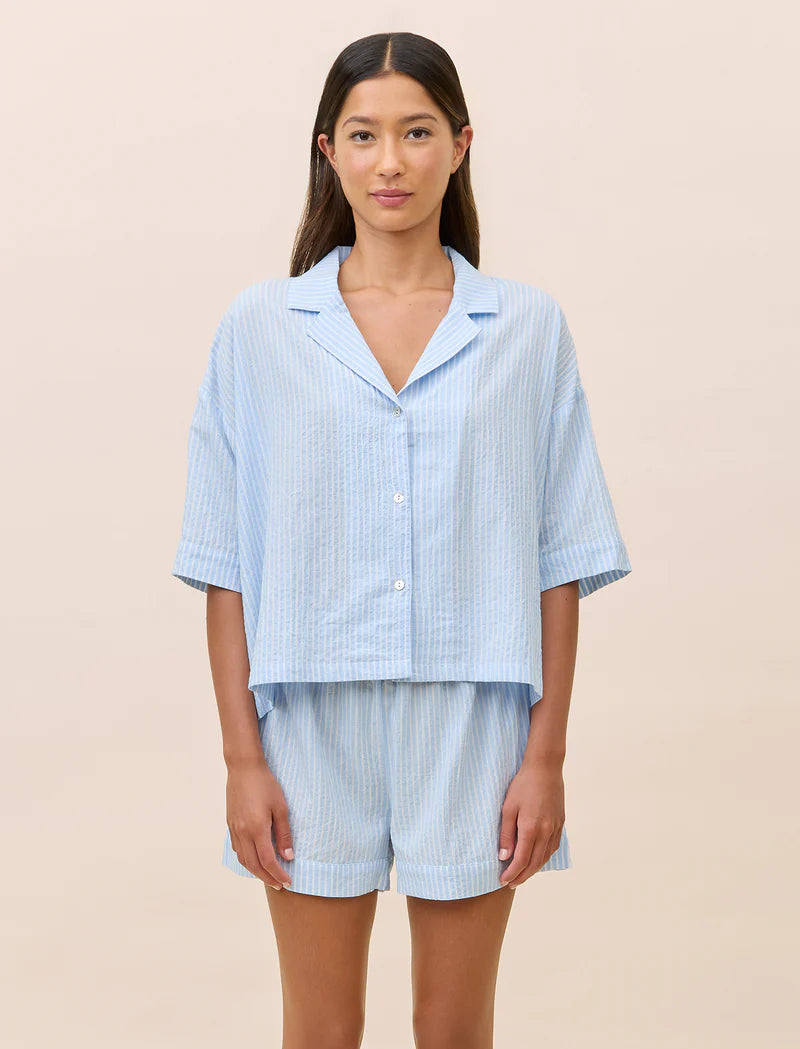 Sabrina Stripe Boxer PJ - Blue Bell White Stripe