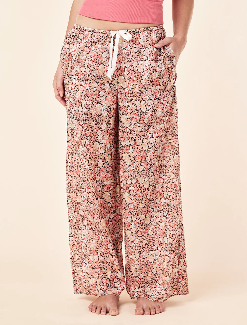Carly Floral Wide Leg Pant - Desert Rose