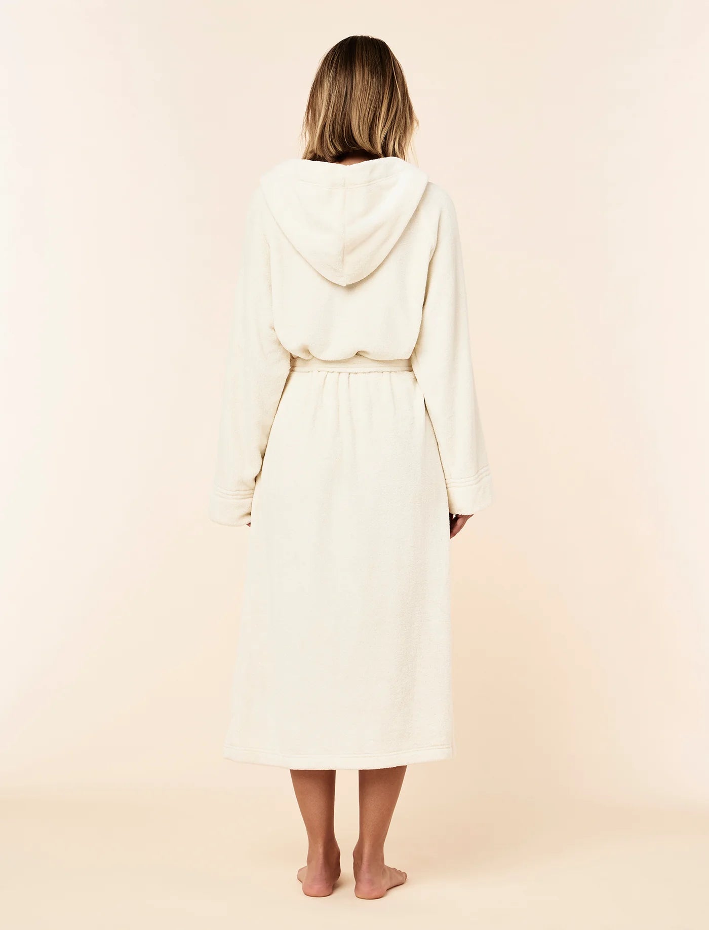 Long Plush Hooded Robe - Ecru