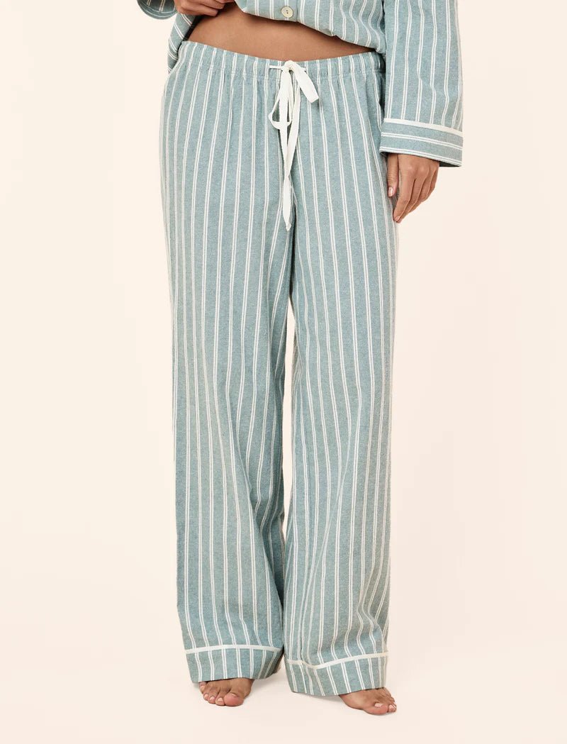 Organic Brushed Cosy Full Length PJ Set - Emerald Stripe