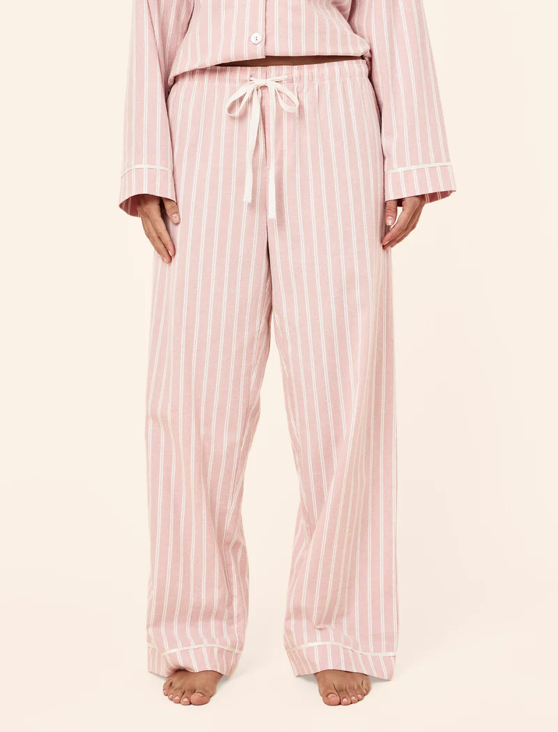 Organic Brushed Cosy Full Length PJ Set - Pink Stripe