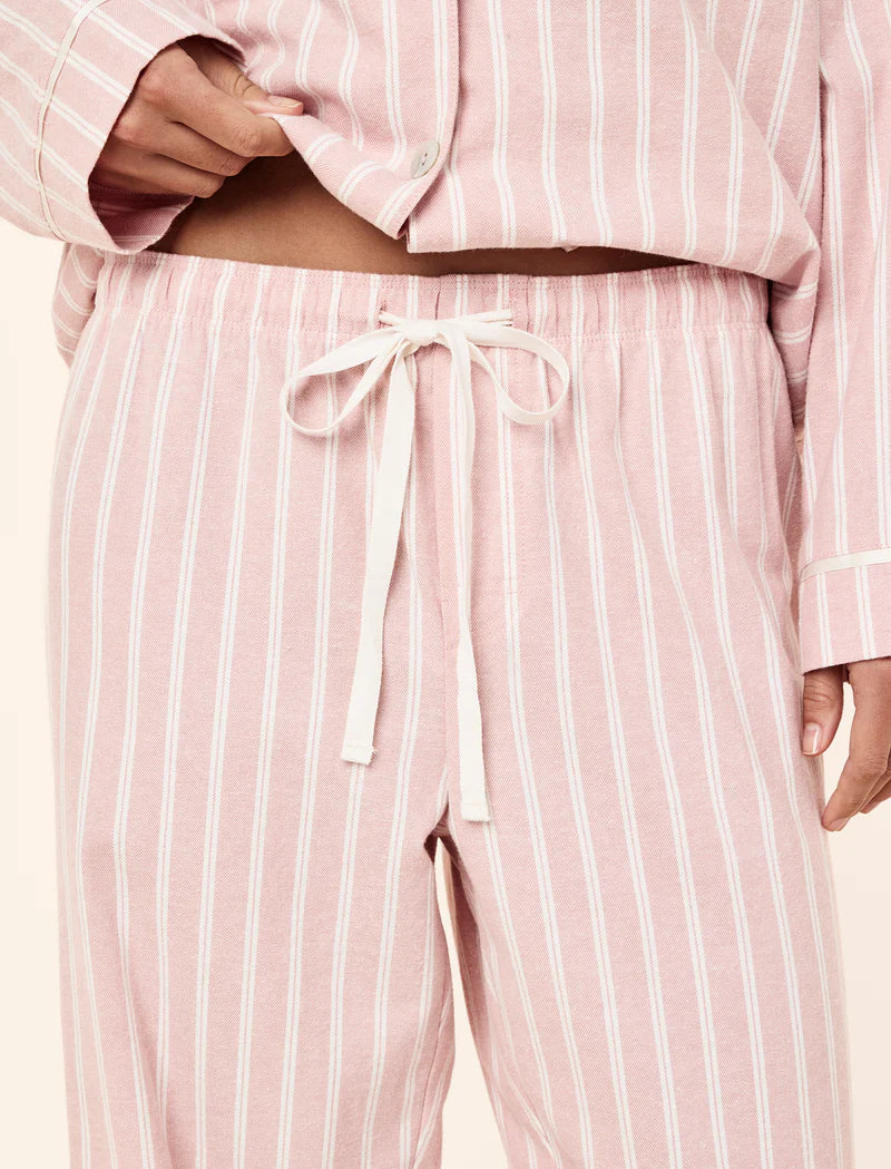 Organic Brushed Cosy Full Length PJ Set - Pink Stripe