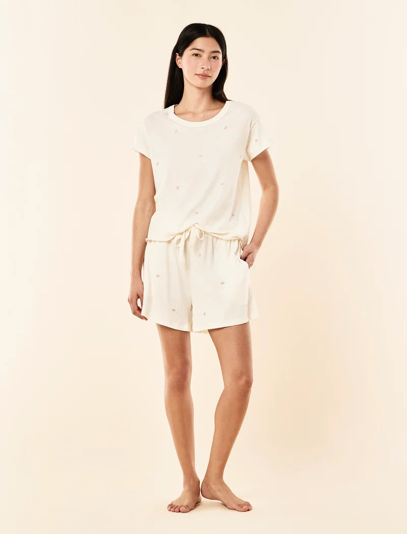 Jada Floral Organic Cotton Knit Boxer PJ Set - Ecru