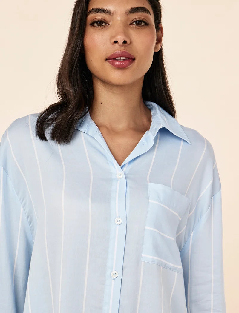 Stripe Shirting Long Sleeve Boxer PJ Set