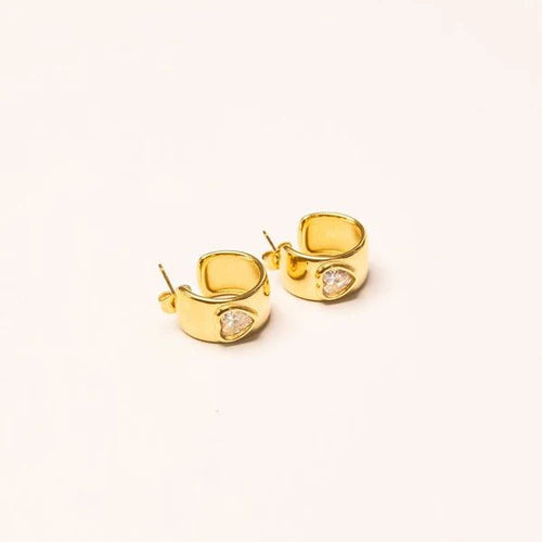 Crystal Heart Hoop Earrings in 18k Gold Plated