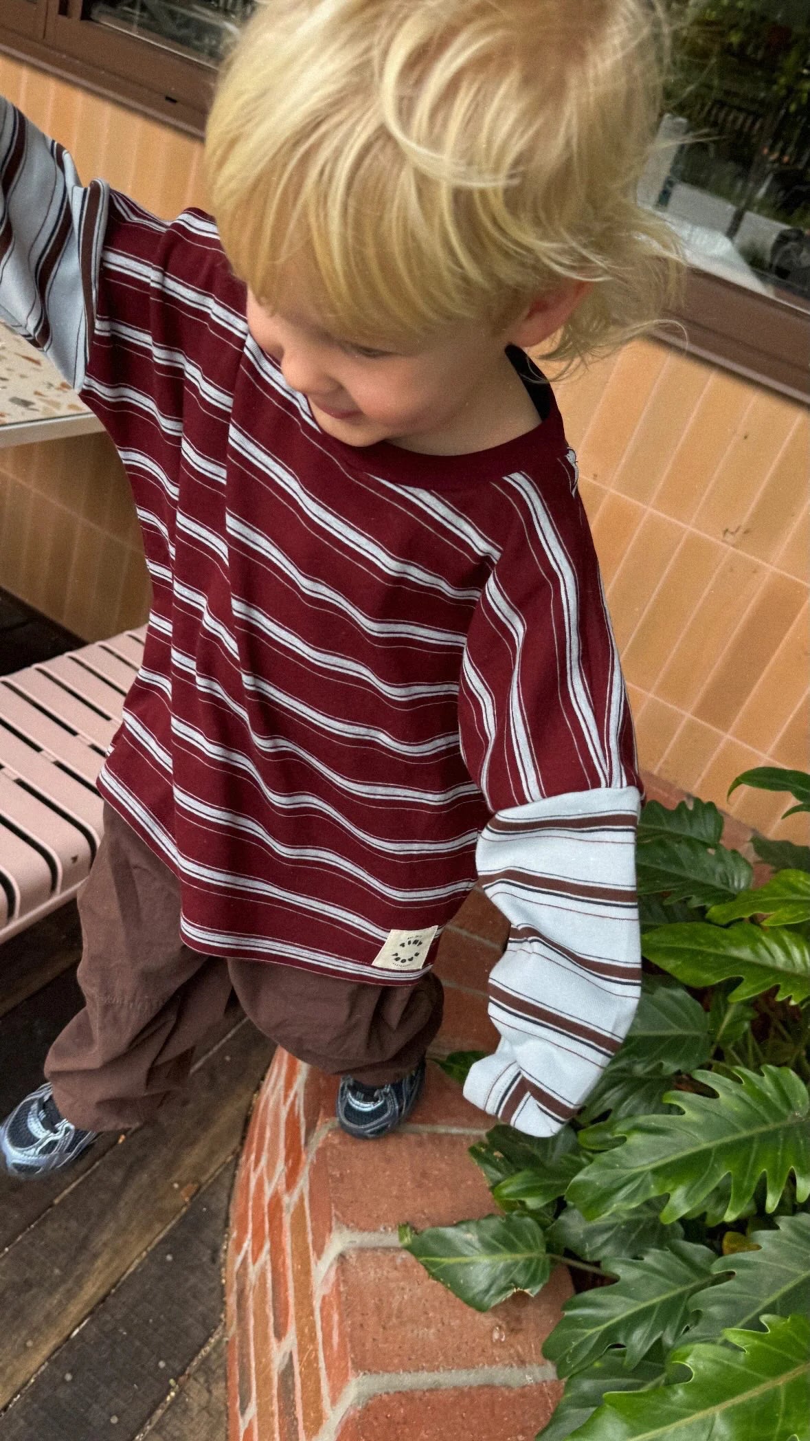 Rowan Stripe Cotton Long Sleeve Tee - Maroon/Blue Stripe