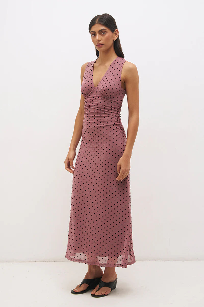 Sonata Spot Dress - Rosewood & Black