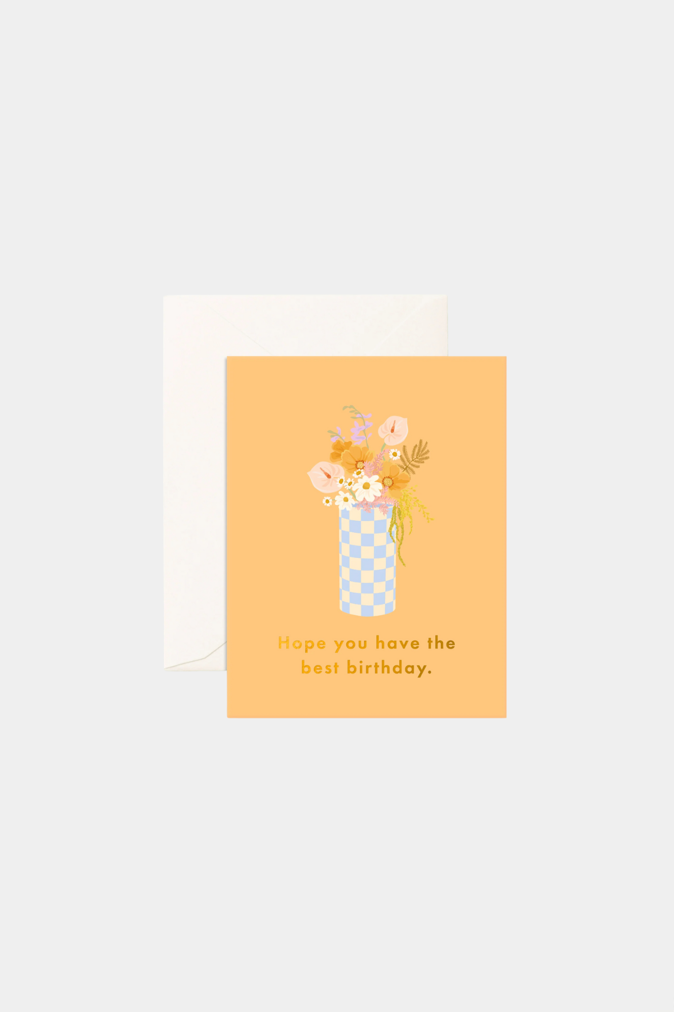 Best Birthday Blue Check Vase Greeting Card