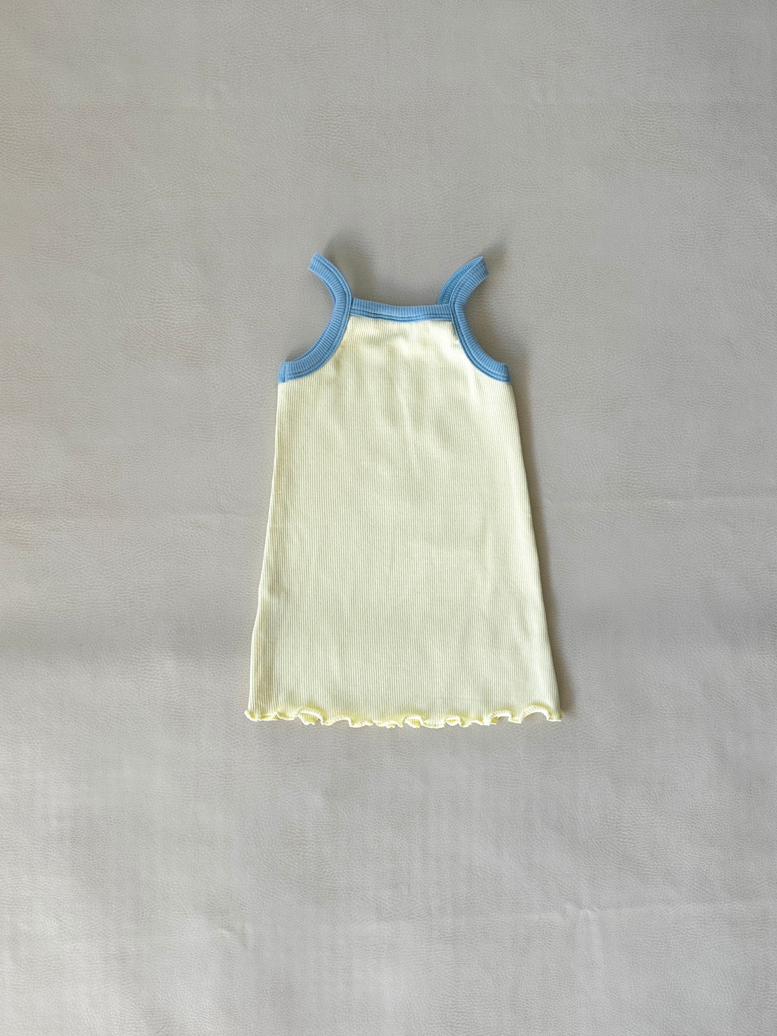 Elsie Ribbed Cotton Dress - Lemon/Sky