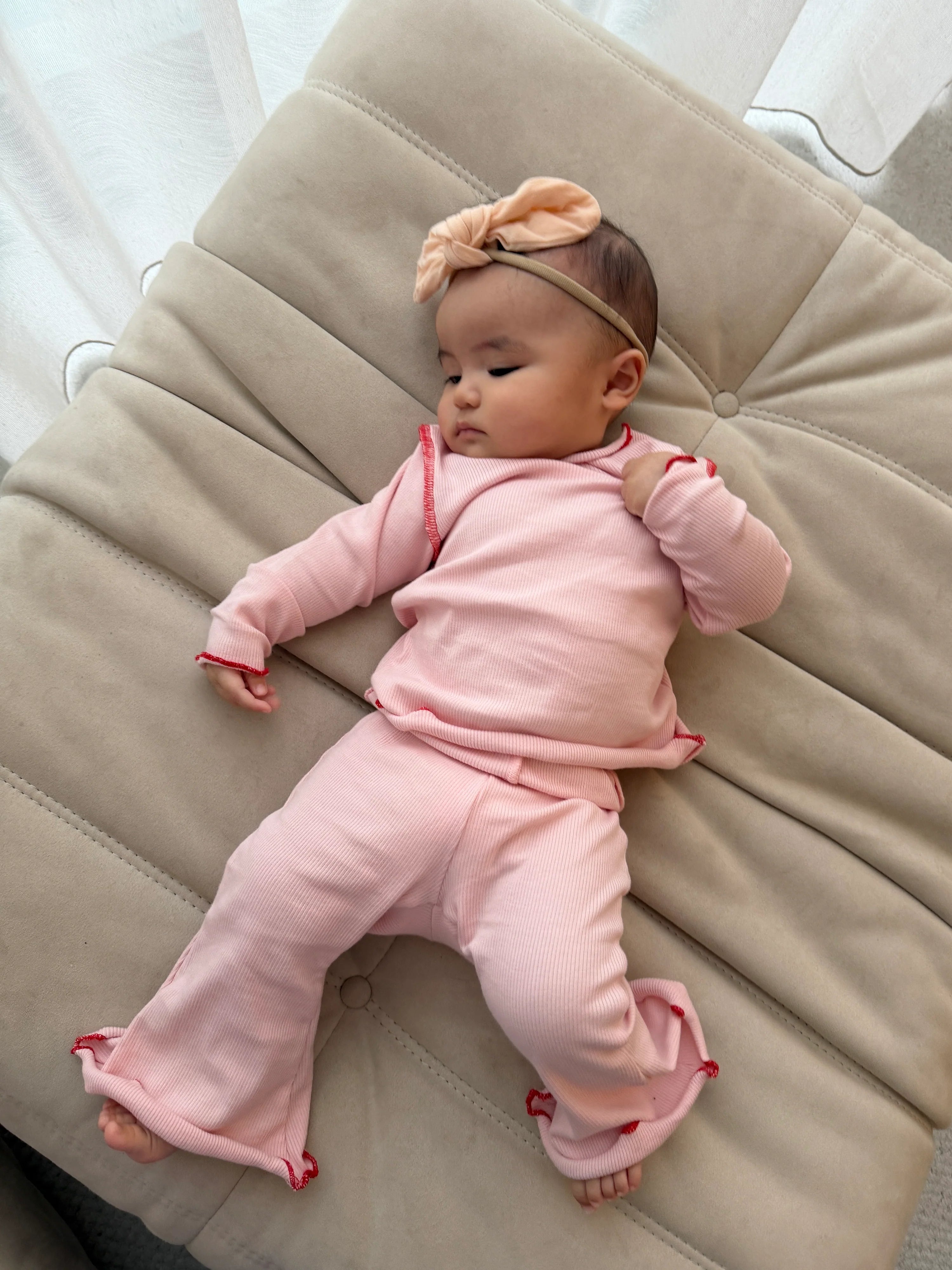 Florence Rib Flare Set - Pink/Red